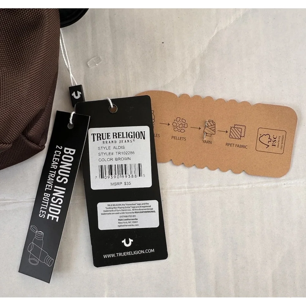 True Religion Men's Brown  Travel Toiletry‎ Bag Canvas Logo NWT